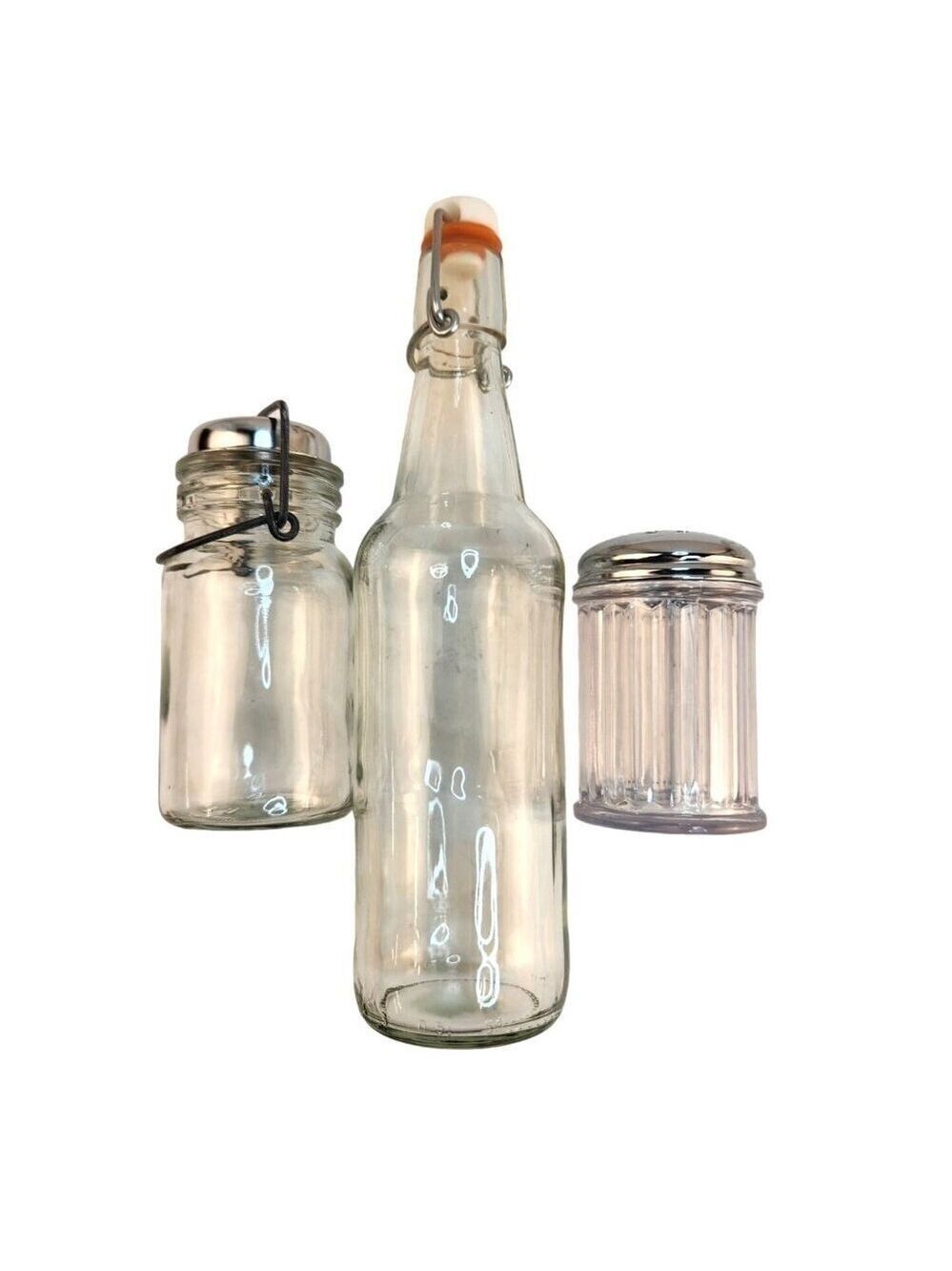 Glass Bottle & Shaker Set With Metal Lids For Kitchen Use